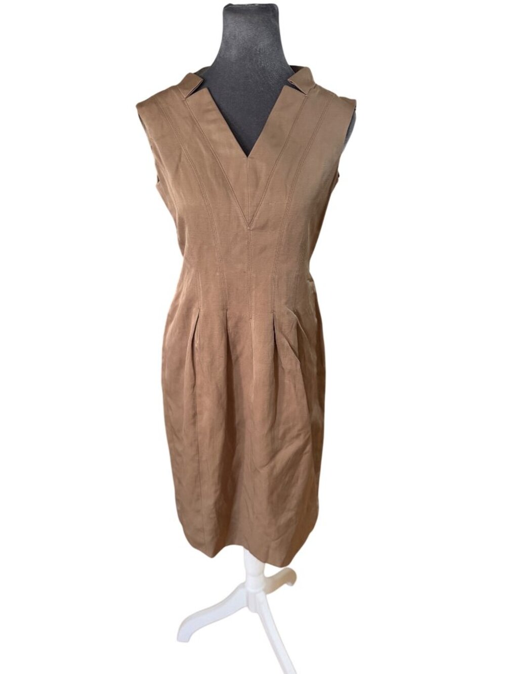 Sportmax Brown Sleeveless Midi Dress With V-Neck & Back Zipper Size 10